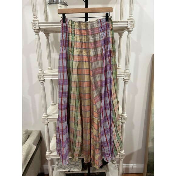 Free People Lausanne Convertible Maxi Skirt Dress Size Medium Pastel Plaids - Picture 4 of 5
